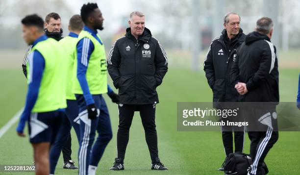 Leicester City manager Dean Smith during the Leicester City training session at Leicester City Training Ground, Seagrave on April 28, 2023 in...