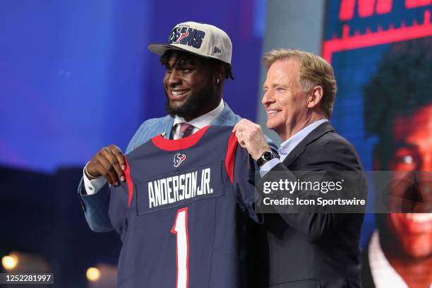 Alabama linebacker Will Anderson Jr. With commissioner Roger Goodell after being drafted in the first round of the NFL Draft on April 27, 2023 at...