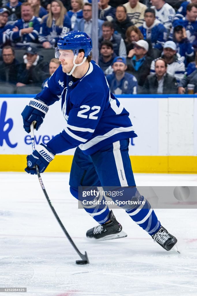 Toronto Maple Leafs Defenceman Jake McCabe passes the puck during the