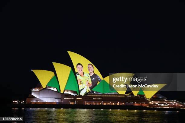 Lights are projected on the Sydney Opera House on June 25, 2020 in Sydney, Australia. Australia along with New Zealand are predicted to be announced...