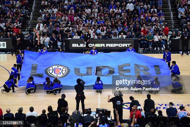 An overall view of the court during a break in the game between the Phoenix Suns and the LA Clippers during Round 1 Game 4 of the 2023 NBA Playoffs...