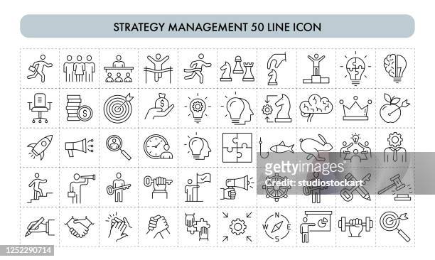 strategiemanagement 50 line icon - strategy stock-grafiken, -clipart, -cartoons und -symbole