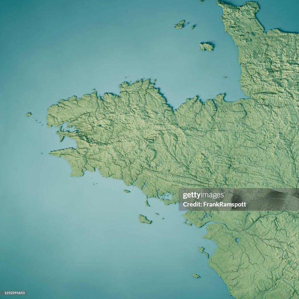 Brittany 3D Render Topographic Map Color