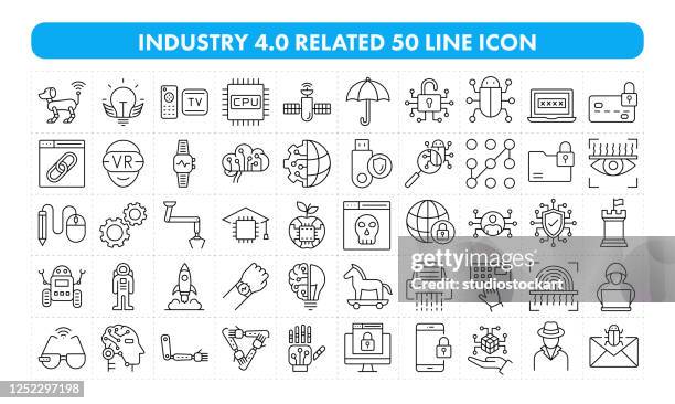 ilustrações de stock, clip art, desenhos animados e ícones de industry 4.0 related 50 line icon - industry 4 0