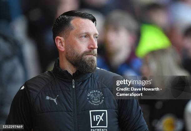 Blackpool's Manager Stephen Dobbie during the Sky Bet Championship between Blackpool and Millwall at Bloomfield Road on April 29, 2023 in Blackpool,...