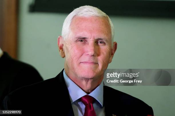 Former U.S. Vice President Mike Pence arrives for a luncheon sponsored by the UVU Gary R. Herbert Institute of Public Policy on April 28, 2023 at the...