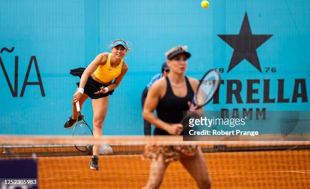 Paula Badosa of Spain and Bethanie Mattek-Sands of the United States in action against Linda Fruhvirtova of the Czech Republic & Brenda Fruhvirtova...