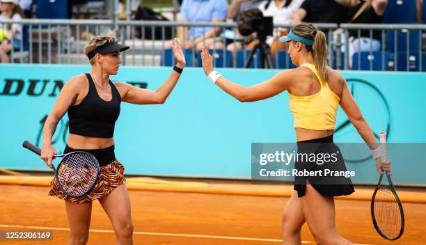 Paula Badosa of Spain and Bethanie Mattek-Sands of the United States in action against Linda Fruhvirtova of the Czech Republic & Brenda Fruhvirtova...