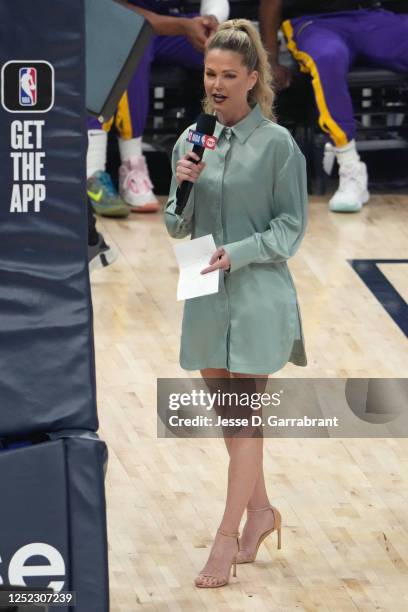 Analyst Allie LaForce reports on the game prior to Round 1 Game 5 of the 2023 NBA Playoffs between the Los Angeles Lakers and the Memphis Grizzlies...