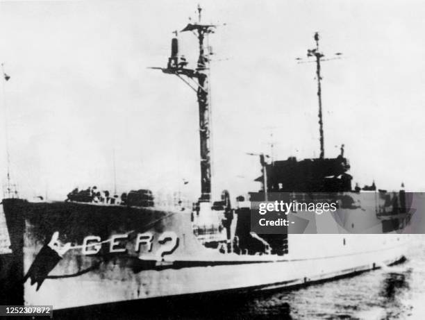 Picture of the American patrol boat USS Pueblo captured by the North Korean army 23 January 1968, with 83 americans on board. The USS Pueblo was...