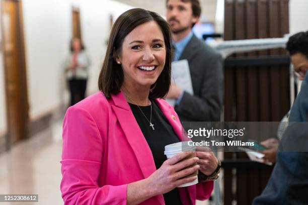 Sen. Katie Britt, R-Ala., arrives for the Senate Banking, Housing, and Urban Affairs Committee hearing titled "Recent Bank Failures and the Federal...