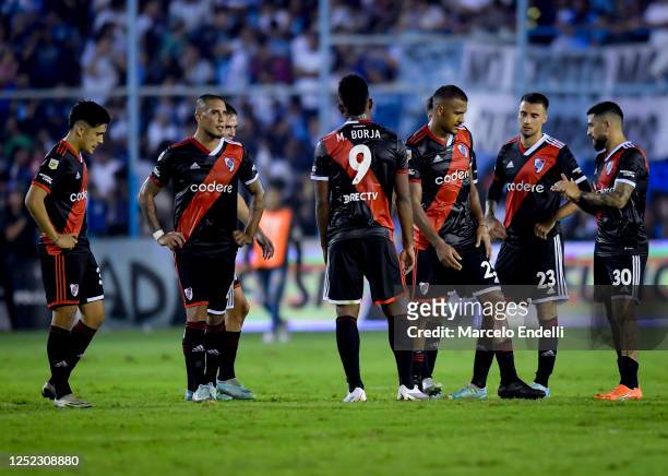 Players of River Plate leave the field after first half during a Liga Profesional 2023 match between Atletico Tucuman and River Plate at Estadio...