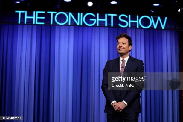 Episode 1842 -- Pictured: Host Jimmy Fallon during the monologue on Friday, April 28, 2023 --