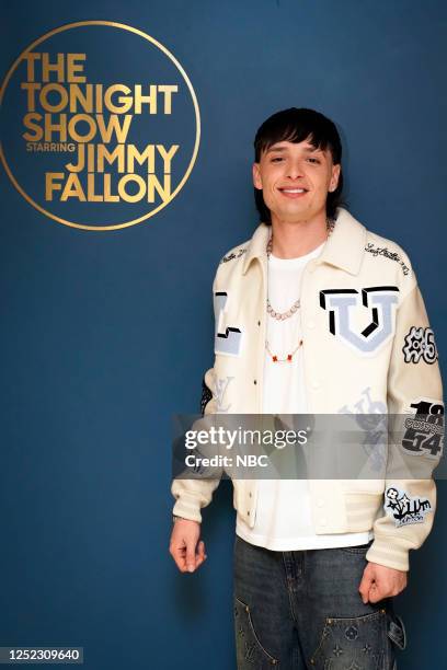 Episode 1842 -- Pictured: Singer Peso Pluma poses backstage on Friday, April 28, 2023 --