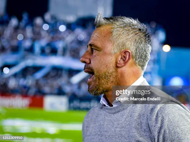 Lucas Pusineri coach of Atletico Tucuman looks on prior a Liga Profesional 2023 match between Atletico Tucuman and River Plate at Estadio Monumental...