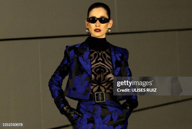 Model walks the runway showing a creation by Mexican designer Alfredo Martinez during the Autumn-Winter collection show at Mercedes-Benz Fashion Week...