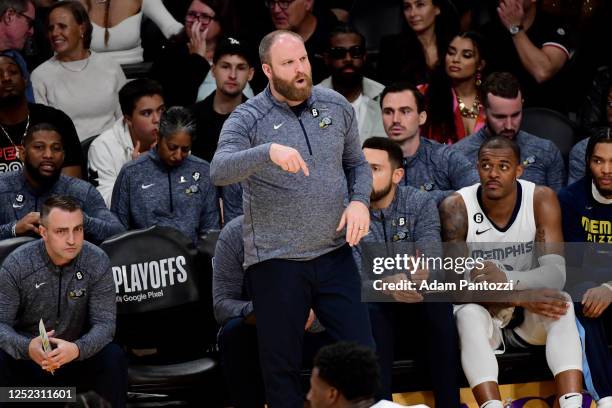 During round One Game Six of the 2023 NBA Playoffs on April 28, 2023 at Crypto.Com Arena in Los Angeles, California. NOTE TO USER: User expressly...