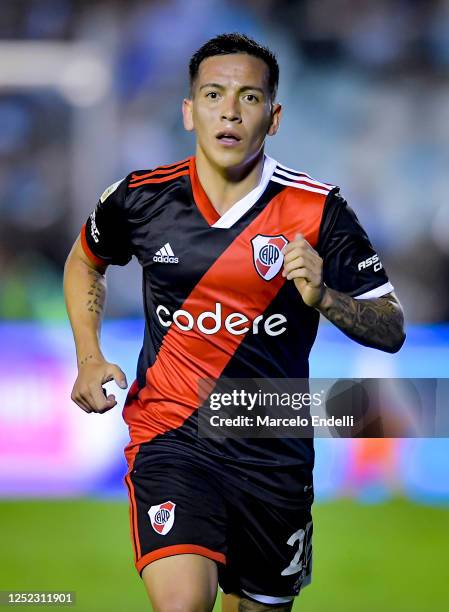 Esequiel Barco of River Plate looks on during a Liga Profesional 2023 match between Atletico Tucuman and River Plate at Estadio Monumental Jose...