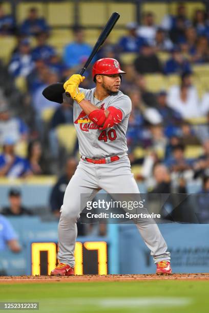 St. Louis Cardinals catcher Willson Contreras at bat during the MLB game between the St. Louis Cardinals and the Los Angeles Dodgers on April 28,...