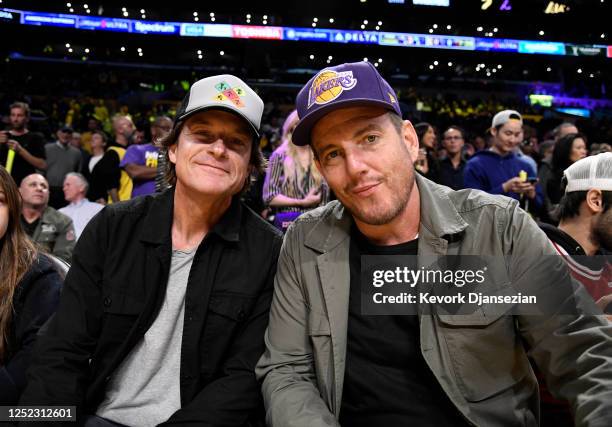 Jason Bateman and Will Arnett attend a basketball game between Los Angeles Lakers and Memphis Grizzlies Round 1 Game 6 of the 2023 NBA Playoffs...