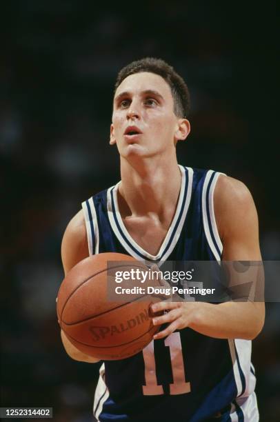 Bobby Hurley, Guard for the Duke University Blue Devils prepares to make a free throw during the NCAA Atlantic Coast Conference college basketball...