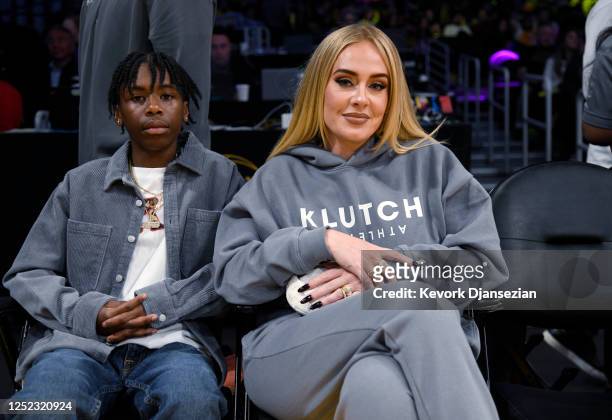 Adele attends the basketball game between Los Angeles Lakers and Memphis Grizzlies Round 1 Game 6 of the 2023 NBA Playoffs against Los Angeles Lakers...