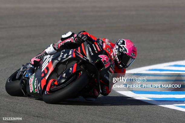 Aprilia Spanish rider Aleix Espargaro during the third free practice session of the MotoGP Spanish Grand Prix at the Jerez racetrack in Jerez de la...