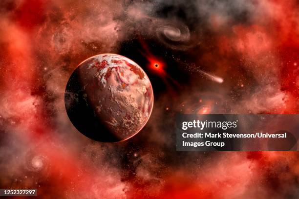 exoplanet orbiting its distant sun - search for extraterrestrial intelligence stock illustrations