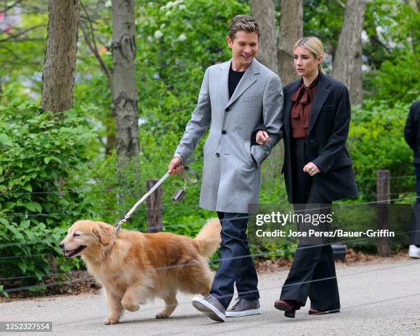 Matt Czuchry and Emma Roberts are seen at film set of the 'American Horror Story' TV Series on April 28, 2023 in New York City.