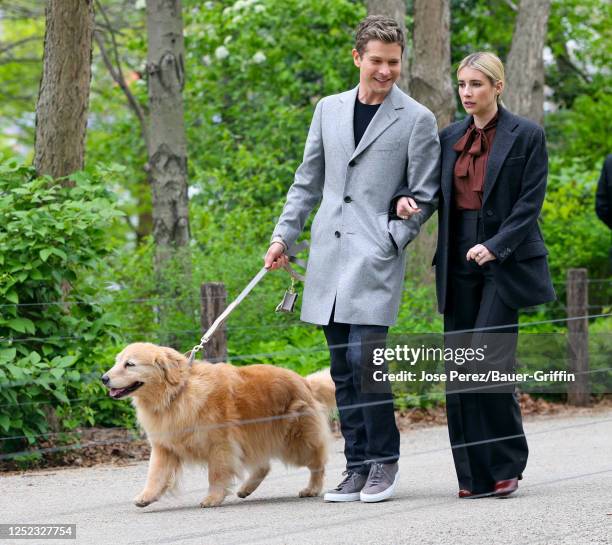 Matt Czuchry and Emma Roberts are seen at film set of the 'American Horror Story' TV Series on April 28, 2023 in New York City.