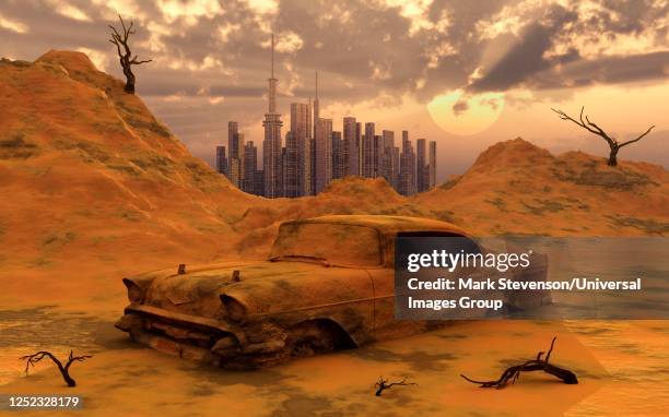 climate change - car desert stock illustrations