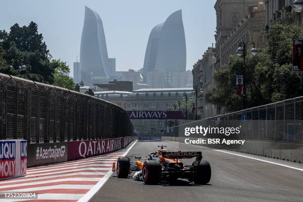 Oscar Piastri, McLaren F1 MCL60 during the practice session ahead of the Azerbaijan Grand Prix at Baku City Circuit on Saturday April 28, 2023 in...