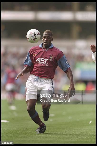 Ugo Ehiogu of Aston Villa in action during the FA Carling Premiership match between Aston Villa and Manchester United at Villa Park in Birmingham....