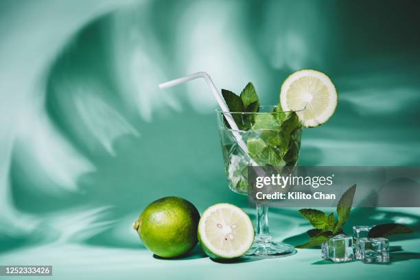 cocktail mojito with fresh ingredients - ron green fotografías e imágenes de stock