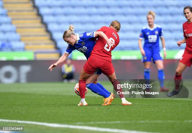 Bott of Leicester City Women with Fuka Nagano of Liverpool Women during the Leicester City v Liverpool FC - Barclays Women's Super League game at...