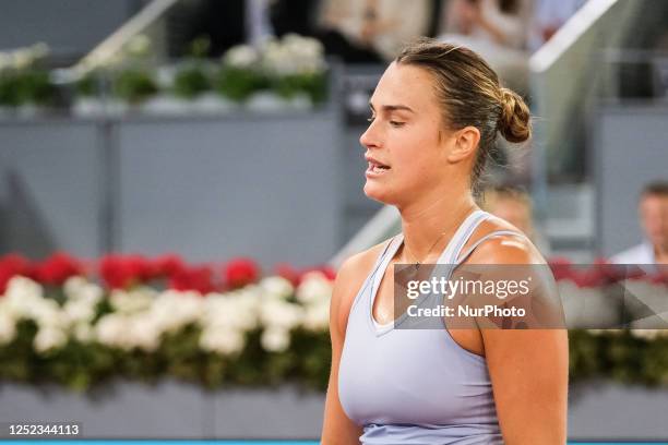 Aryna Sabalenka de Bielorrusia contra Camila Osorio de Columbia durante su partido de individuales del torneo de tenis WTA Tour Madrid Open 2023 en...