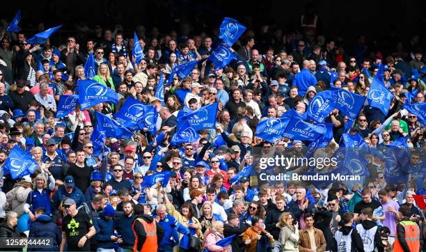 Dublin , Ireland - 29 April 2023; Leinster supporters during the Heineken Champions Cup Semi Final match between Leinster and Toulouse at the Aviva...