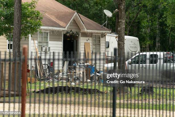 Exterior of a crime scene where five people, including an 8-year-old child, were killed after a shooting inside a home on April 29, 2023 in...