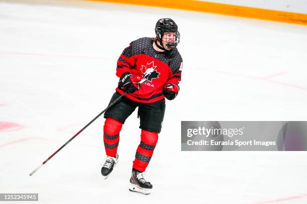 Macklin Celebrini of Canada celebrates his 1-0 during the semi final of U18 Ice Hockey World Championship match between Sweden and Canada at St....