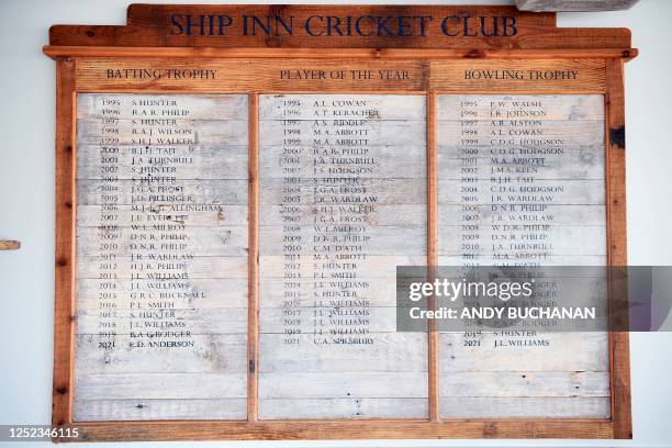 The wall of fame is pictured ahead of the cricket game between Ship Inn CC and the Old Seagullians, teams made up of current and former students from...