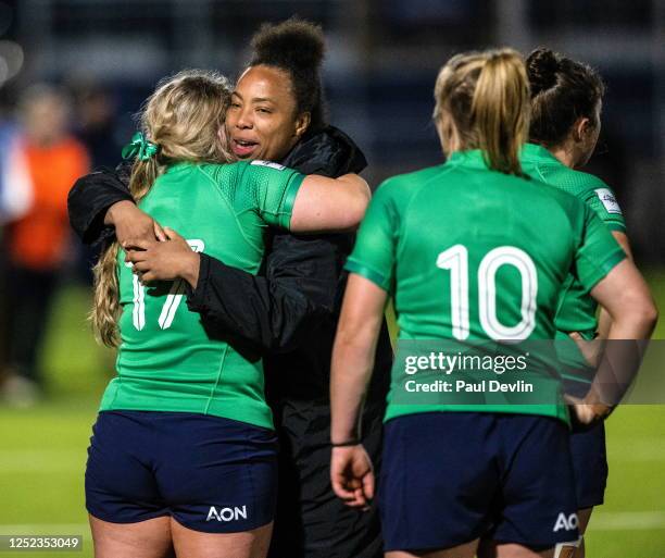 Scotland , United Kingdom - 29 April 2023; Grace Moore and Sadhbh McGrath of Irealnd after the TikTok Women's Six Nations Rugby Championship match...