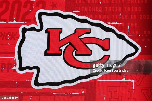View of the Kansas City Chiefs logo in the first round of the NFL Draft on April 27, 2023 at Union Station in Kansas City, MO.