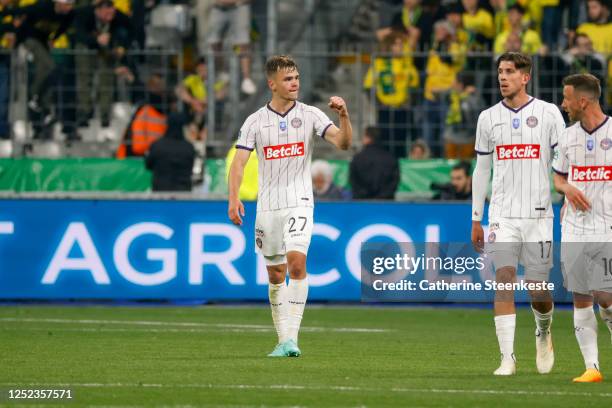 Thijs Jacco Jan Dallinga of Toulouse FC celebrates his goal during the French Final Cup match between FC Nantes and Toulouse FC at Stade de France on...