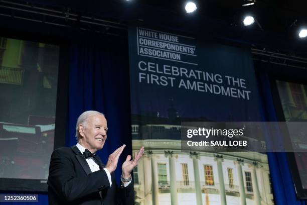 President Joe Biden attends the White House Correspondents' Association dinner at the Washington Hilton in Washington, DC, April 29, 2023.