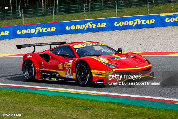 Corse. Ferrari 488 GTE Evo. Pilots Simon Mann of United States, Diego Alessi of Italy and Ulysse de Pauw of Belgium during the Free Practice prior of...