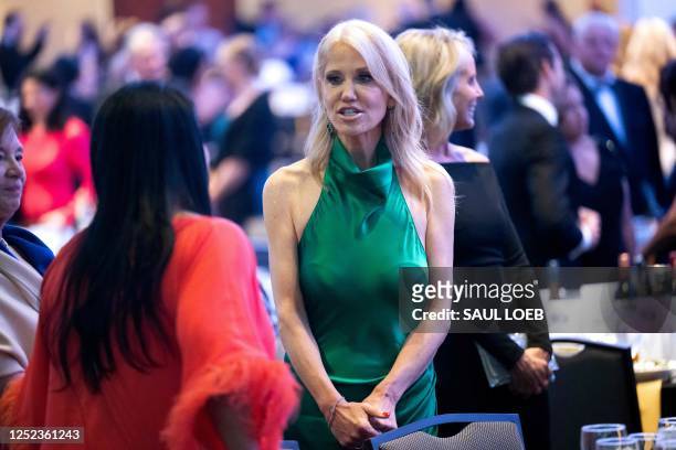 Former US President Donald Trump advisor Kellyanne Conway attends the White House Correspondents' Association dinner at the Washington Hilton in...