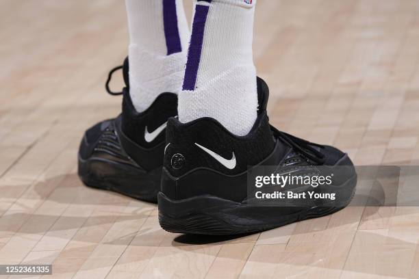 The sneakers worn by Kevin Durant of the Phoenix Suns during Game One of the Western Conference Semi-Finals of the 2023 NBA Playoffs against the...