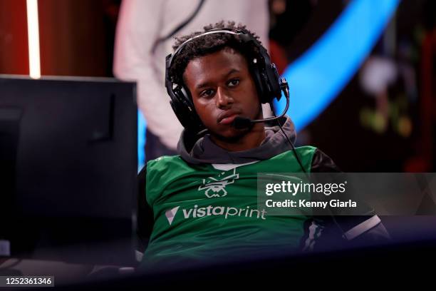TayZo of Celtics Crossover Gaming looks on during the 2023 NBA 2K League Switch Open 3v3 Tournament on April 29, 2023 at District E Gaming in...