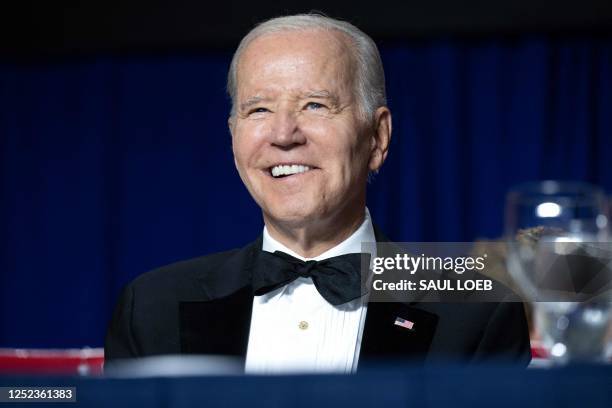 President Joe Biden attends the White House Correspondents' Association dinner at the Washington Hilton in Washington, DC, April 29, 2023.
