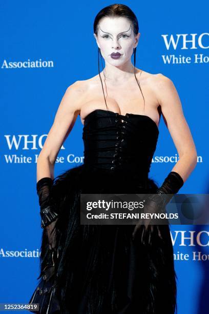 Italian-US actress Julia Fox arrives for the White House Correspondents' Association dinner at the Washington Hilton in Washington, DC, April 29,...